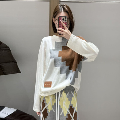 【现货】cheeriupi设计师新款25冬季马赛克菱形格套头衫两件套