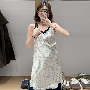 M |现货询价 26设计师品牌春季新款蕾丝拼接小碎花桑蚕丝吊带裙