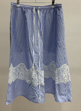 M |现货询价 26设计师品牌春季新款蕾丝拼接竖条纹半裙