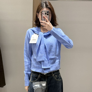 AVVENN真两件造型感披肩立体绣花logo细节针织短开衫 现货