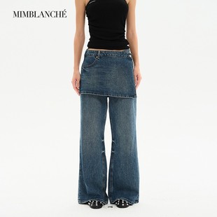 可拆卸裙帘蓝色微喇水洗牛仔裤 MIMBLANCHE26SS新品 女 现货