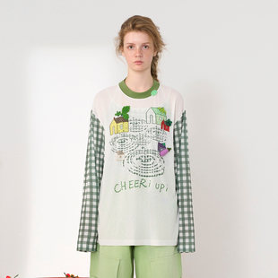 现货 村庄里 CHEERi 新款 房屋印花拼接格纹T恤 UPi2026夏季