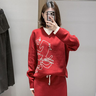 AVVENN假三件立体绣花撞色毛衫 小竹马胶囊 上衣 现货