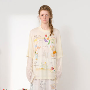 UPi2026夏季 CHEERi 新款 村庄里 T恤 生活印花假两件长袖 现货