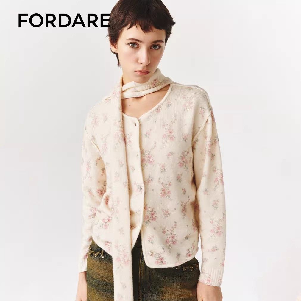 【现货】FORDARE/福蝶26早春复古墙纸碎花毛开衫,女装/女士精品,短外套,淘宝优惠券,粉丝福利购,淘宝优惠卷