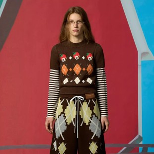 假两件菱形格番茄屋趣味针织衫 CHEERi 新款 2026年春季 上衣 UPi