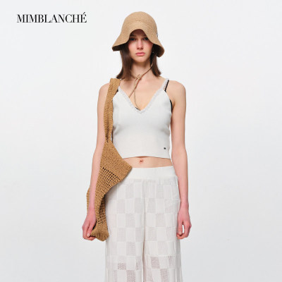 【现货】MIMBLANCHE26夏季新款设计感立体花朵针织吊带上衣女