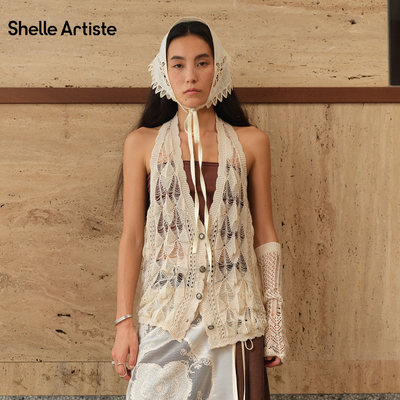 【现货】SHELLE ARTISTE 26春季新款松弛V领镂空钩花进口挂脖上衣