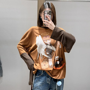 现货 小天使假两件长袖 YANAG 骑木马 T恤 26春设计师新款