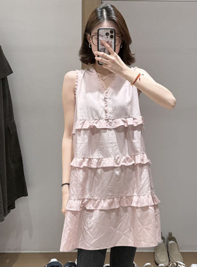 M |现货询价 26设计师品牌春季新款纯色拼接V领蛋糕连衣裙