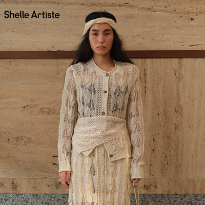 【现货】SHELLE ARTISTE 26春季新淡人进口毛织镂空钩花开衫女