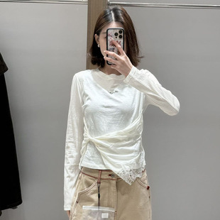 长袖 饰修身 AVVENN拼接蕾丝绣花装 T恤 现货