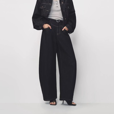 【现货】AVVENN手工编织腰带撞色明线高腰牛仔裤