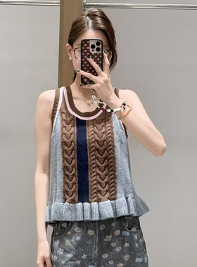 【现货】FIZZFLY2025冬季新品设计师款下摆木耳边拼色背心