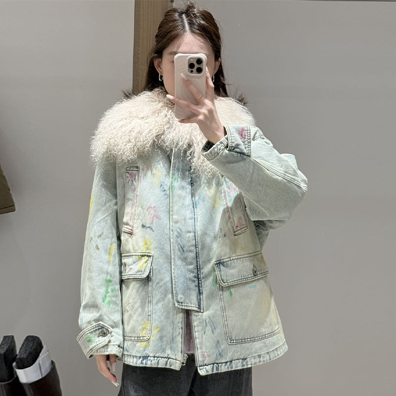 【现货】FORDARE/福蝶25冬季新品彩色抹脏毛领工装棉服外套