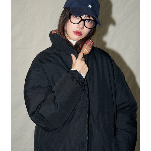 黑色休闲防寒宽松女2024秋冬新款保暖百搭BEETLETOWN男面包服立领