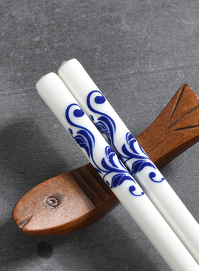 青花瓷釉中彩陶瓷筷子5双10双骨瓷家用高档餐具送礼中式复古国风