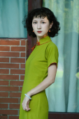 旗袍 古法 婠如秋原创秋香绿真丝线香绲全开襟一片式 无省修身