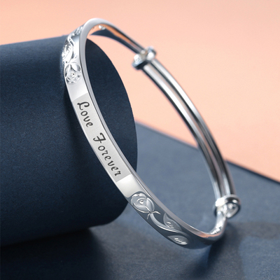 新款万足9999纯银手镯女款玫瑰花