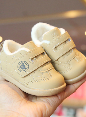 软底婴儿学步鞋冬季爆 防滑防踢宝宝棉鞋加绒魔术贴男女童鞋0-2岁