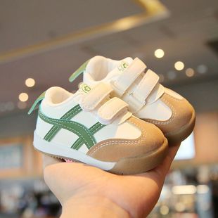防滑魔术贴运动女小童鞋 牛筋底拼色男宝宝鞋 子 春秋新款 婴儿学步鞋
