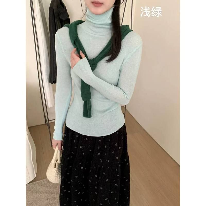 19色含羊毛！堆堆领内搭上衣女冬季韩版修身针织毛衣高领打底衫女