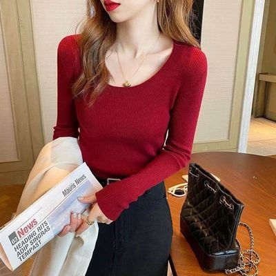 U领内搭针织打底衫女秋冬季2025新款高级感毛衣修身低领套头上衣