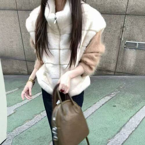 韩系轻奢感仿水貂毛立领毛毛马甲女2026秋季气质软糯叠穿背心外套