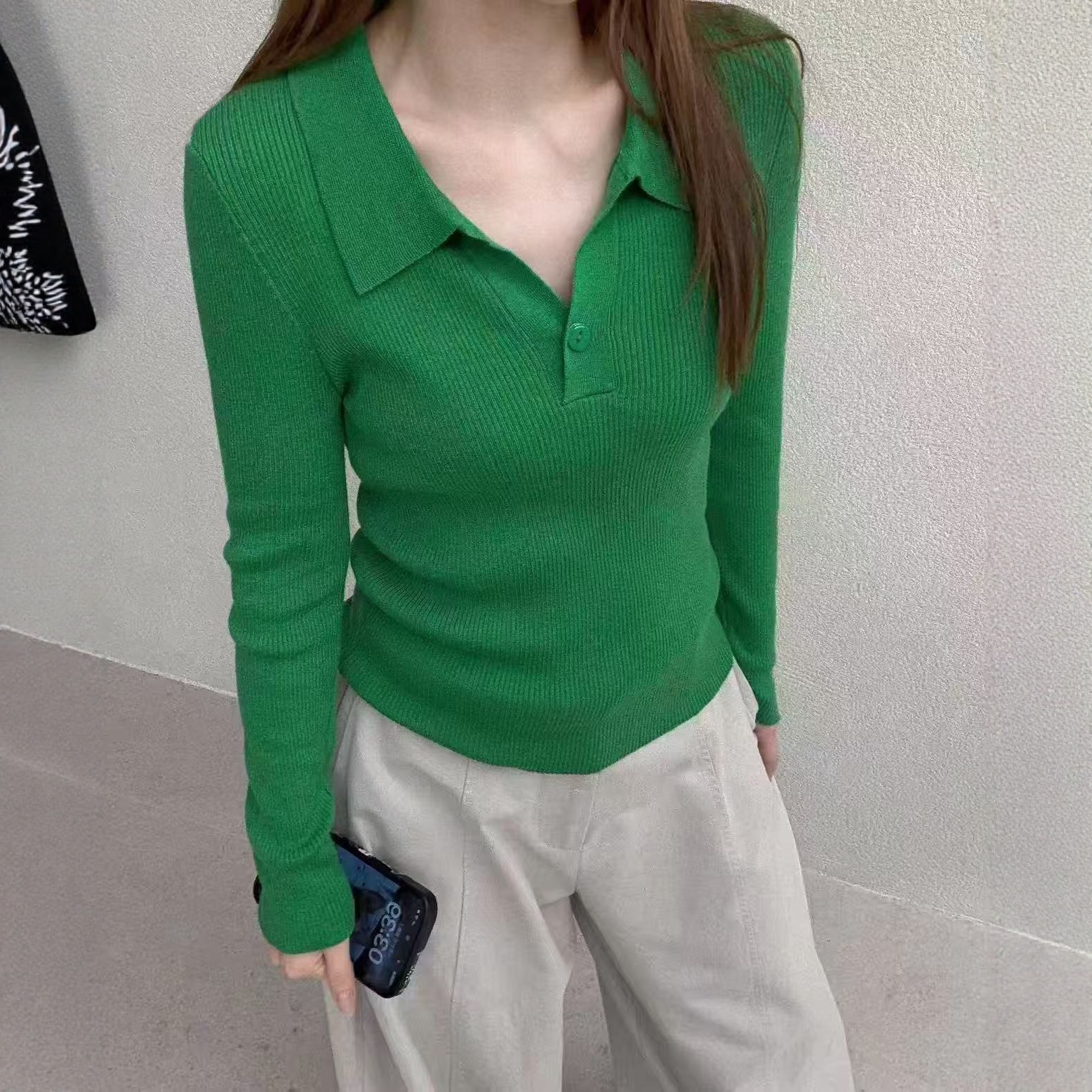 高级感简约polo领针织衫女秋冬季新款设计感宽松显瘦百搭气质上衣