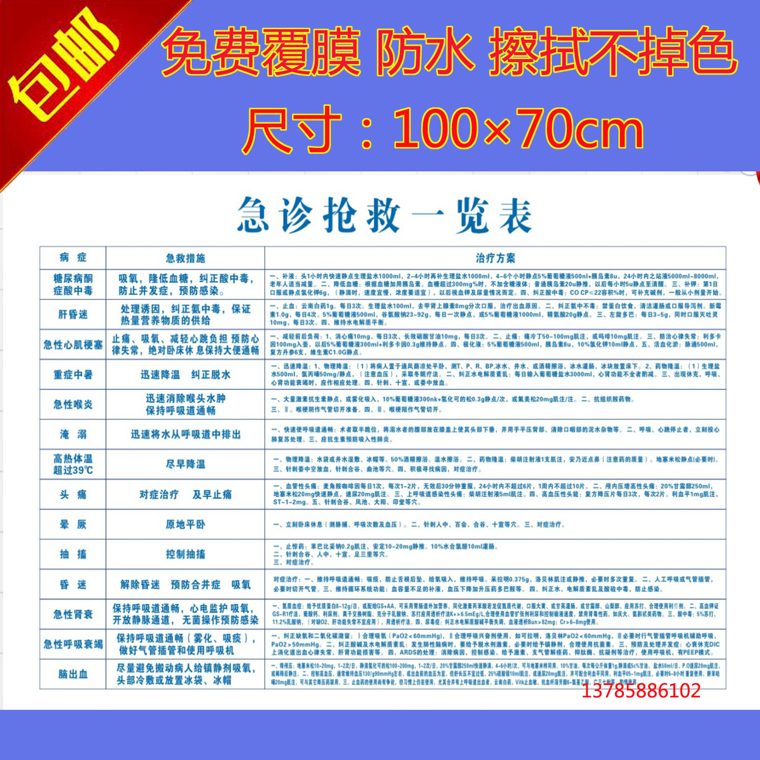 医院急诊抢救挂图常见病症诊断抢救一览表墙贴规章制度配伍禁忌