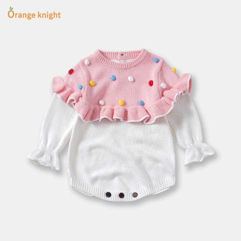 新生婴儿衣服小毛衣手工编织0-6个月9女宝宝长袖秋冬季针织连体衣