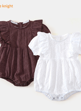 婴儿哈衣夏薄款新生女宝宝公主短袖夏天衣服白色韩版碎花满月套装