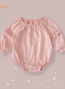 0 - 3岁新生儿宝宝秋季新款蕾丝花边连体衣爬服圆领长袖粉嫩哈衣