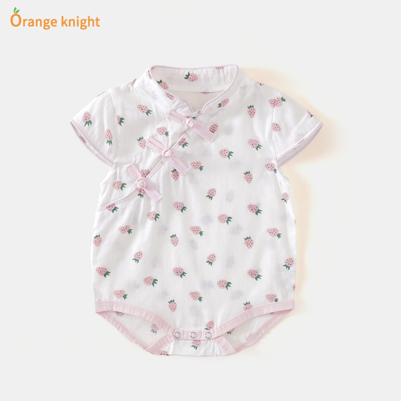 婴儿碎花三角哈衣满月服薄款旗袍