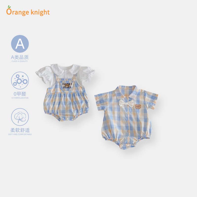 男女宝宝小月龄婴儿满月百天周岁衣服夏季可爱超萌短袖包屁衣薄款