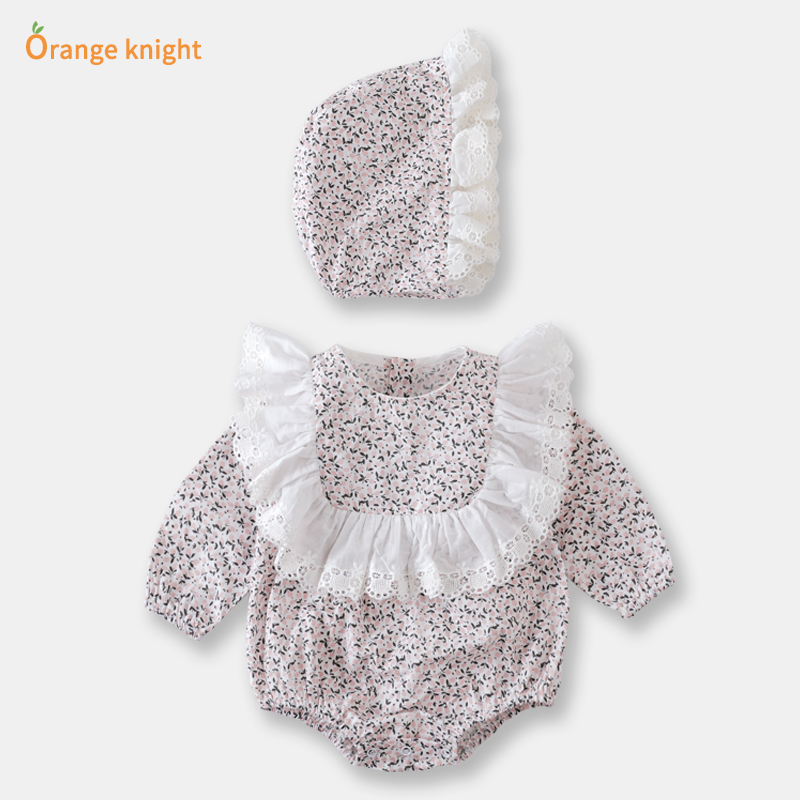 婴儿小碎花女宝宝三角爬服连体衣