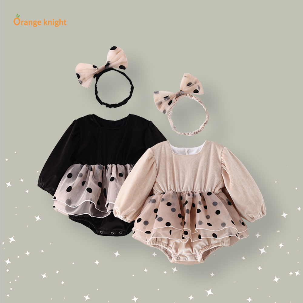 婴儿春秋季新款衣服洋气韩版波点女宝宝长袖网纱公主包屁哈衣礼服