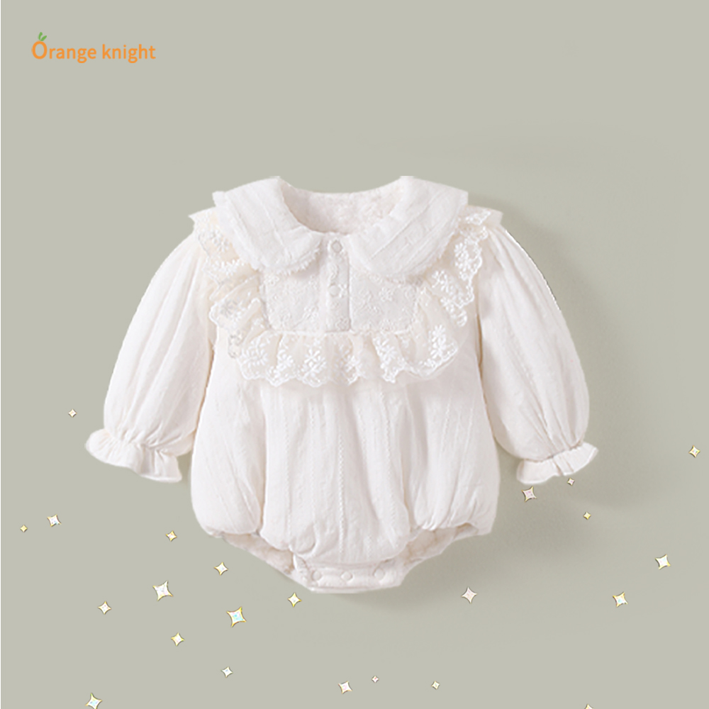 女宝宝冬春季衣服甜美可爱娃娃领长袖包屁哈衣婴儿满月百天礼服