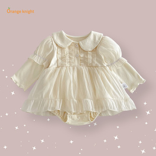 娃娃领长袖 款 洋气 3岁公主风网纱连衣裙宝宝春季 小月龄婴幼儿0