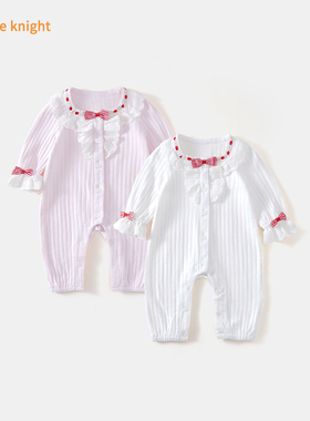 婴儿百天衣服春秋女宝宝公主服韩版连体衣可爱韩国超洋气网红爬服