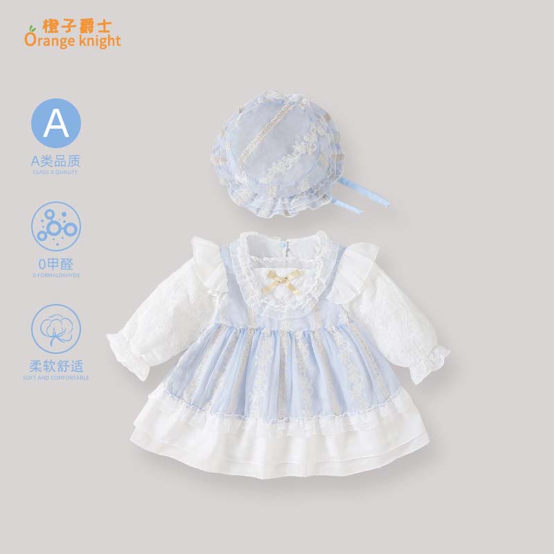 小月龄婴儿春秋季新款洋气宫廷风公主裙女宝宝长袖甜美花边连衣裙