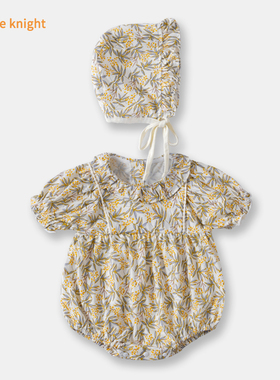 婴儿衣服夏纯棉薄款三角包屁衣0-1岁3个月9女宝宝碎花6宫廷帽爬服