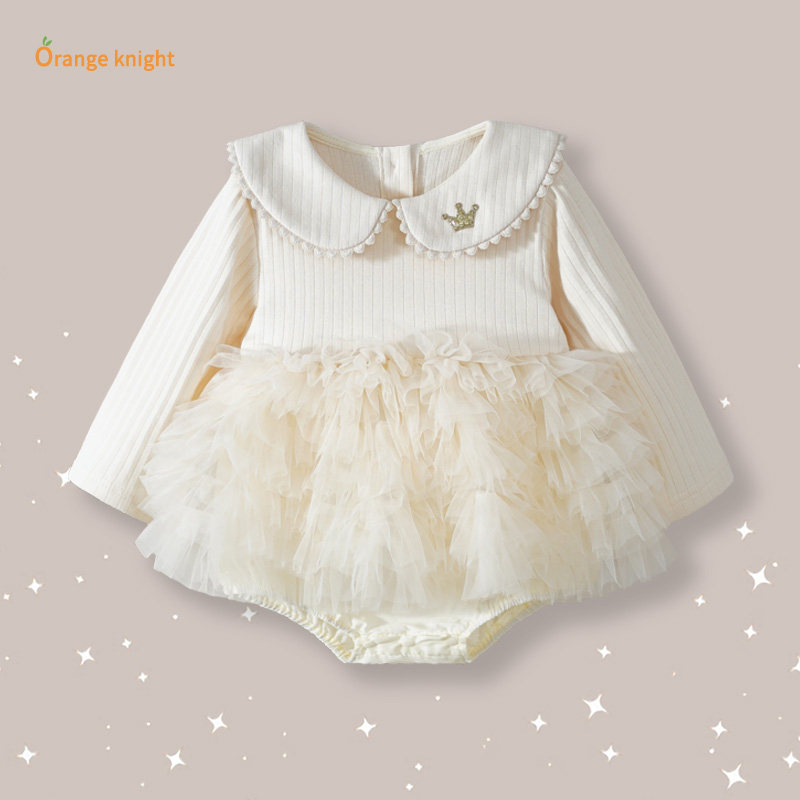 女童网纱公主裙春秋款甜美洋气新生小婴儿女宝宝娃娃领蓬蓬连衣裙