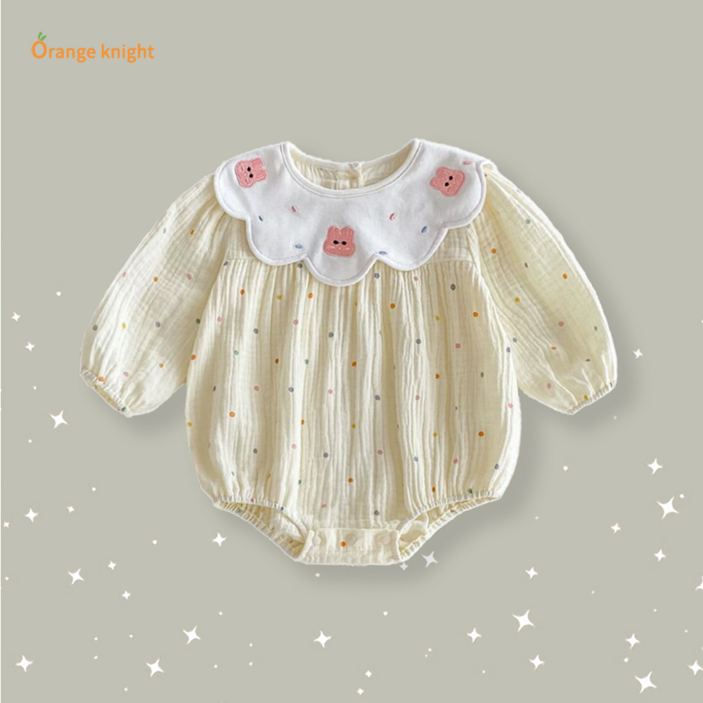 初生婴儿衣服秋装新款小月龄包屁衣俏皮彩色圆点萌兔领连体衣哈衣