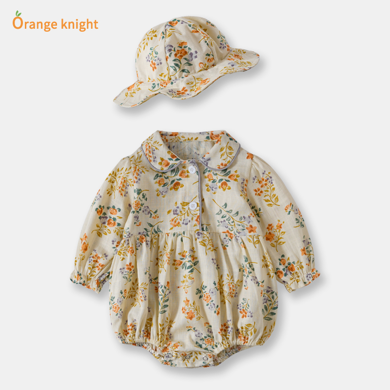 可爱新生婴儿春秋碎花三角衣服