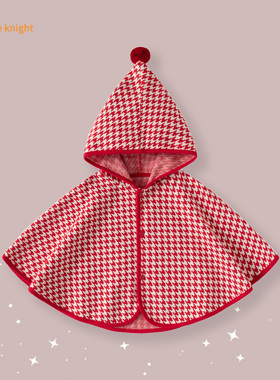 小月龄百日宴礼服披风男女周岁满月婴幼儿软萌可爱红白色碎花斗篷