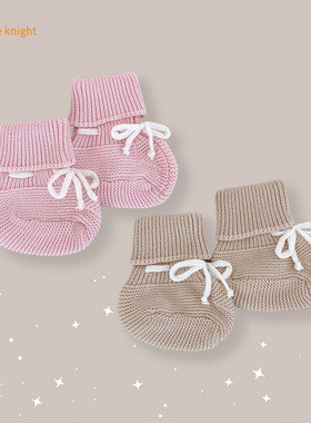 婴儿袜子秋冬新款纯棉白色系带针织毛线袜新生儿宝宝袜子男女童袜