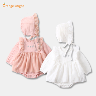 女宝宝洋气裙子秋0 6个月一岁生日3公主哈裙百日宴婴儿纯棉连体衣