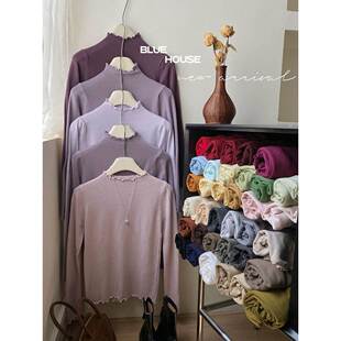 女秋冬修身 净色针织衫 百搭显瘦打底上衣 糯米木耳边长袖 王炸内搭