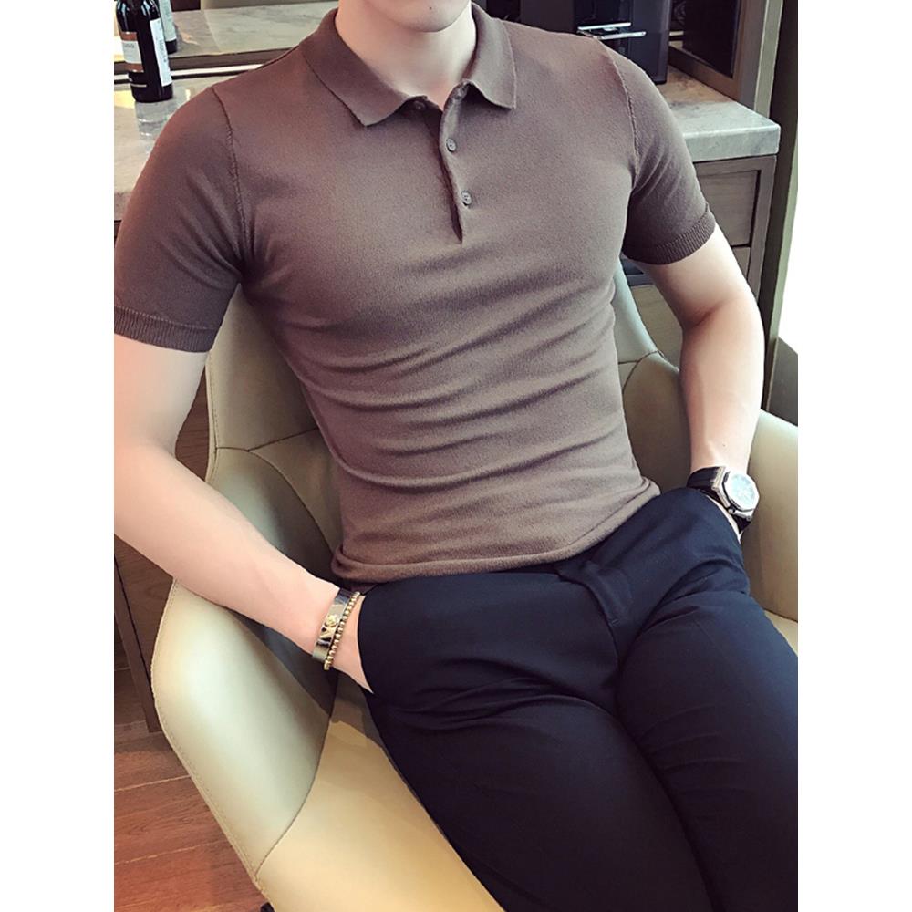 春夏新款英式纯色针织衫衫男士短袖恤12色修身大码男装